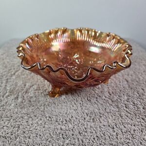 Vintage Imperial Carnival Glass High Relief Lustre Rose Marigold Footed Bowl